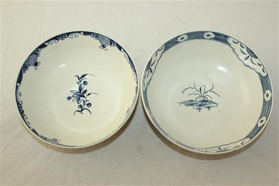 Two Worcester blue and white bowls, c.1780-5, 19.5cm, shallow rim chips